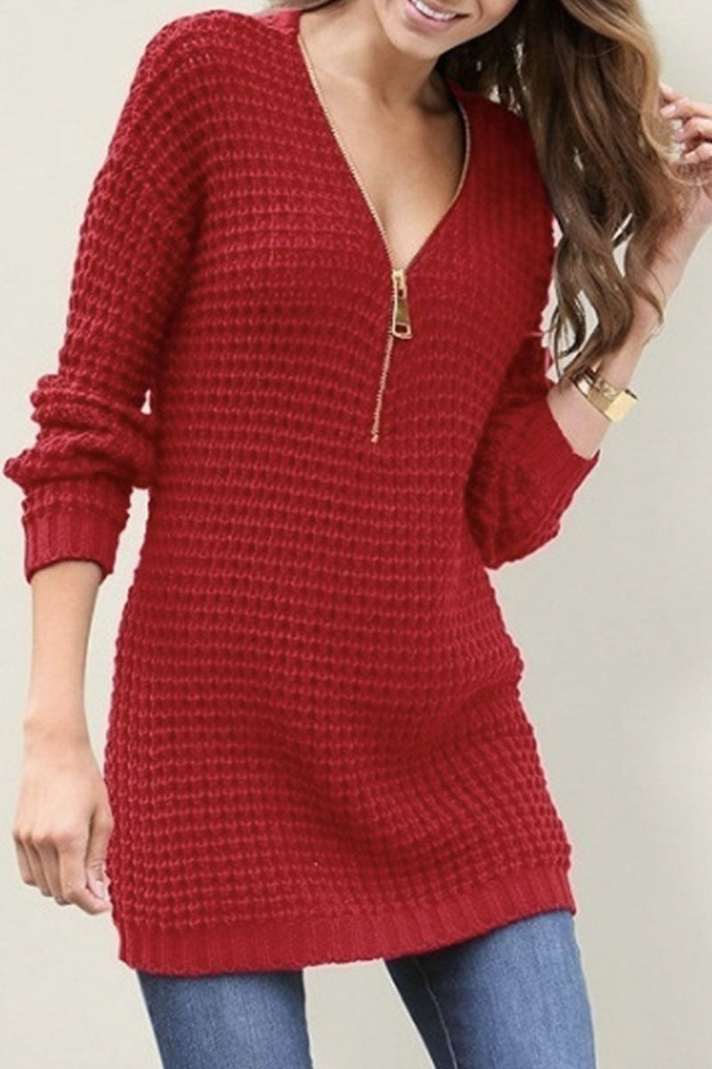 Fashion Daily Solid Split Joint V Neck Straight Dresses