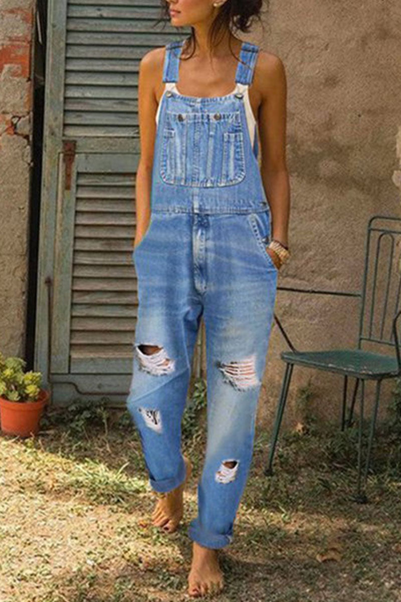 Fashion Casual Solid Ripped Loose Denim