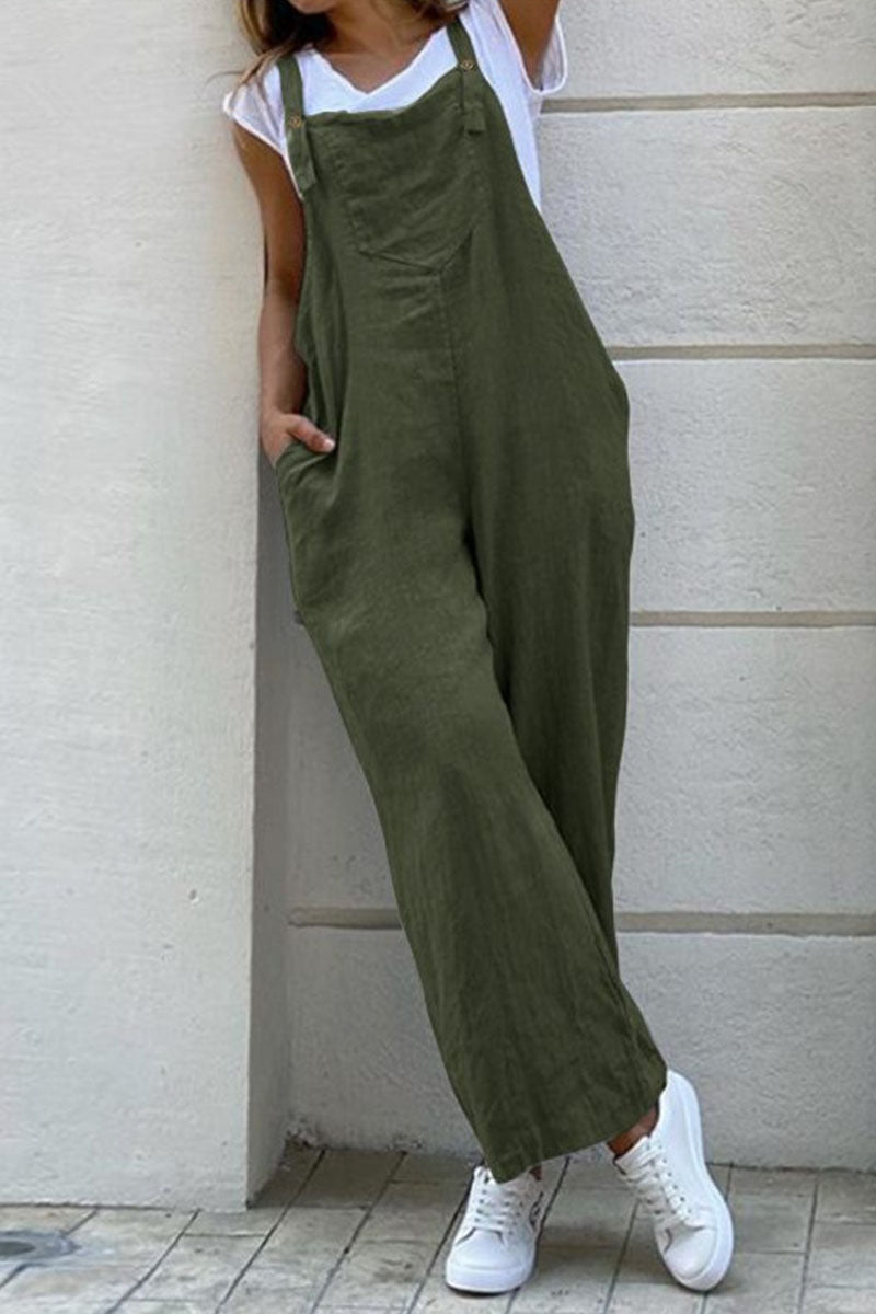 Fashion Casual Solid Spaghetti Strap Loose Jumpsuits(3 Colors)