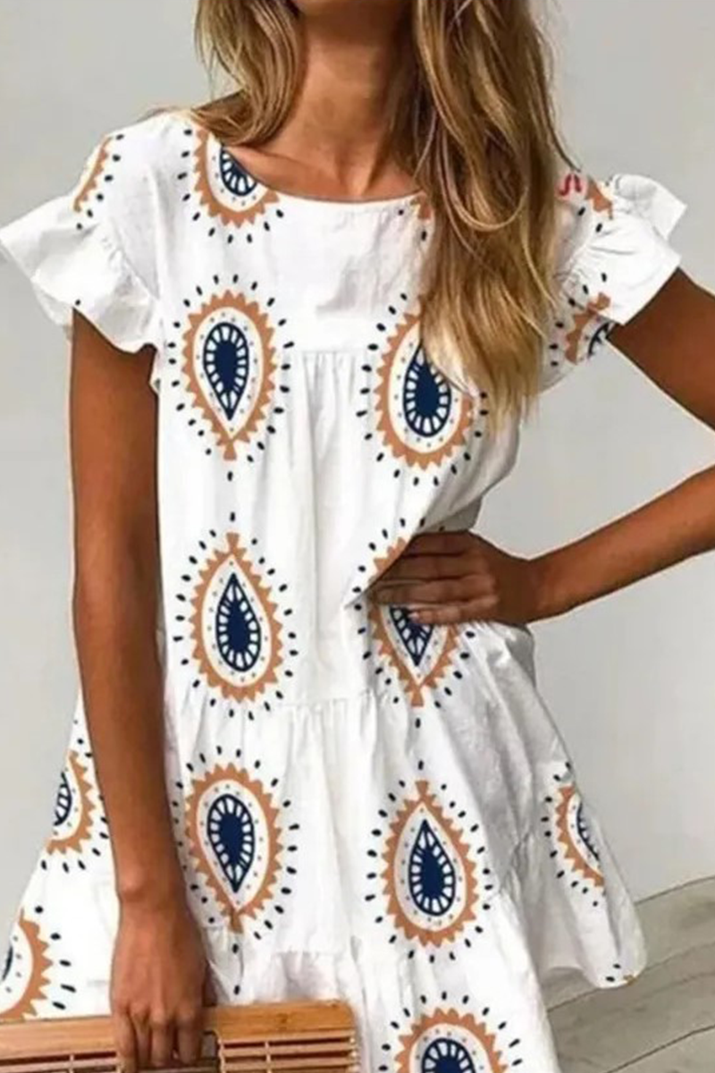 Casual Print Patchwork O Neck Printed Dress Dresses