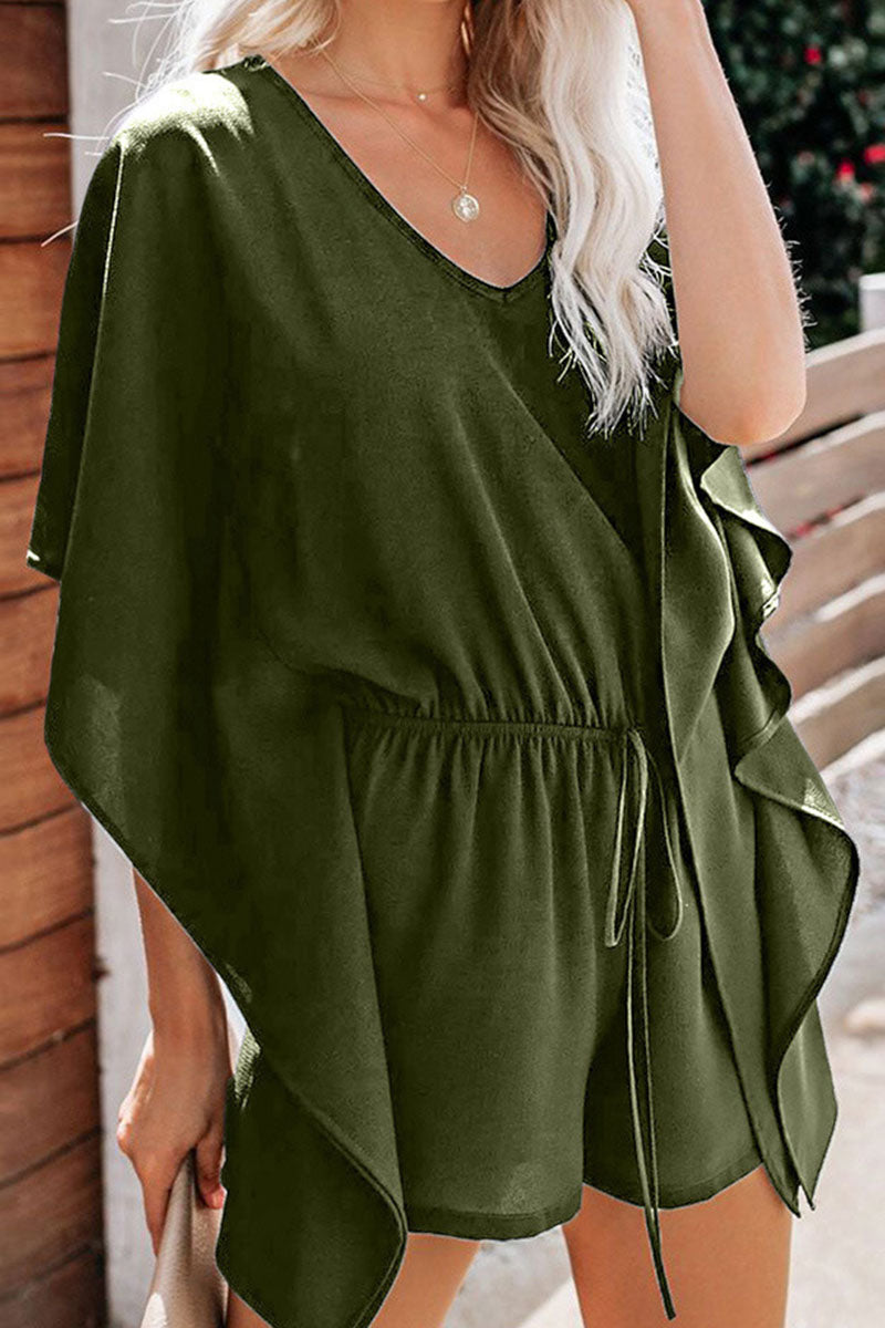 Fashion Casual Solid Frenulum V Neck Loose Rompers