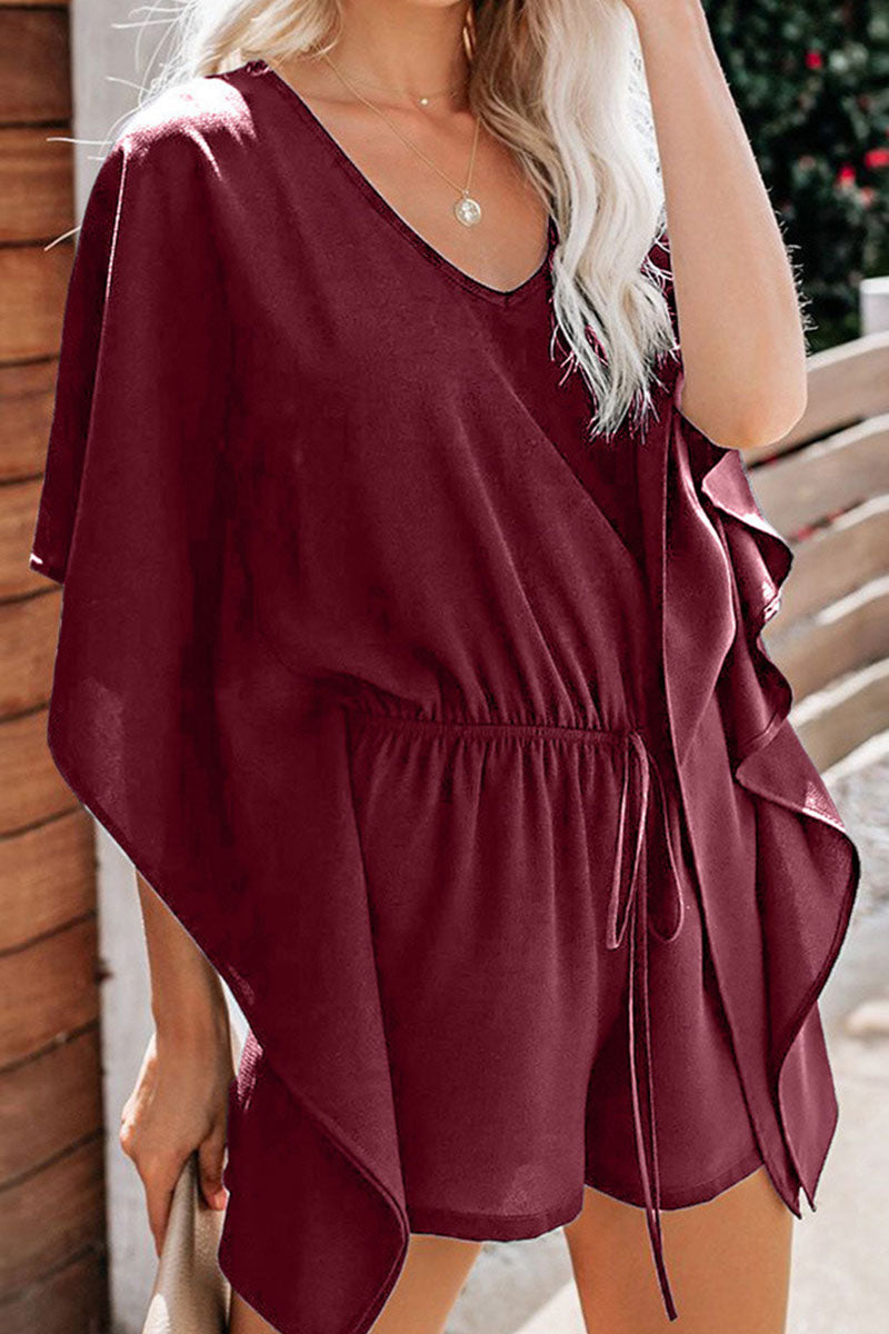 Fashion Casual Solid Frenulum V Neck Loose Rompers