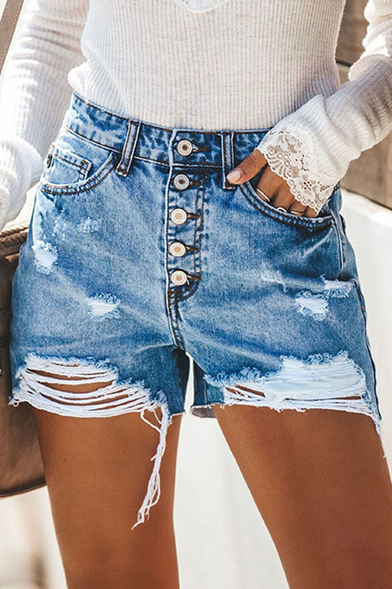 Fashion Street Ripped High Waist Straight Denim Shorts