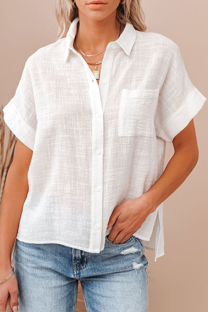 Fashion Casual Solid Patchwork Turndown Collar Blouses(3 Colors)