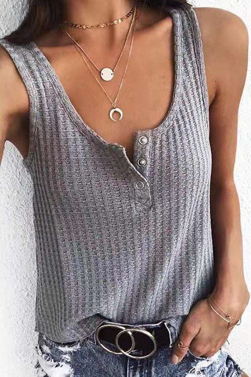 Casual Solid Split Joint U Neck Tops(5 Colors)