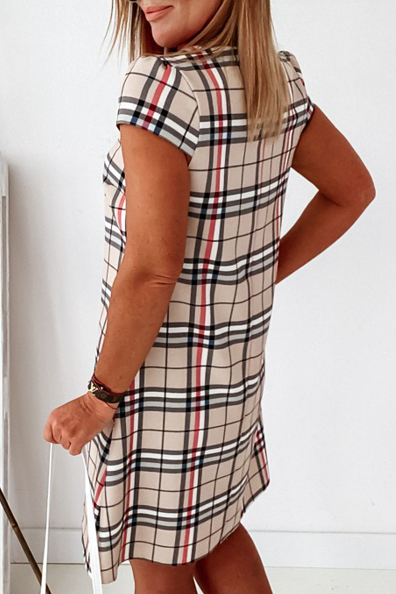 Elegant Plaid Striped Basic O Neck Dresses