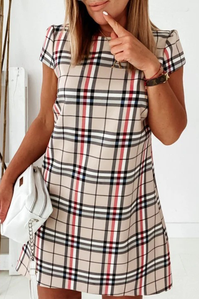 Elegant Plaid Striped Basic O Neck Dresses