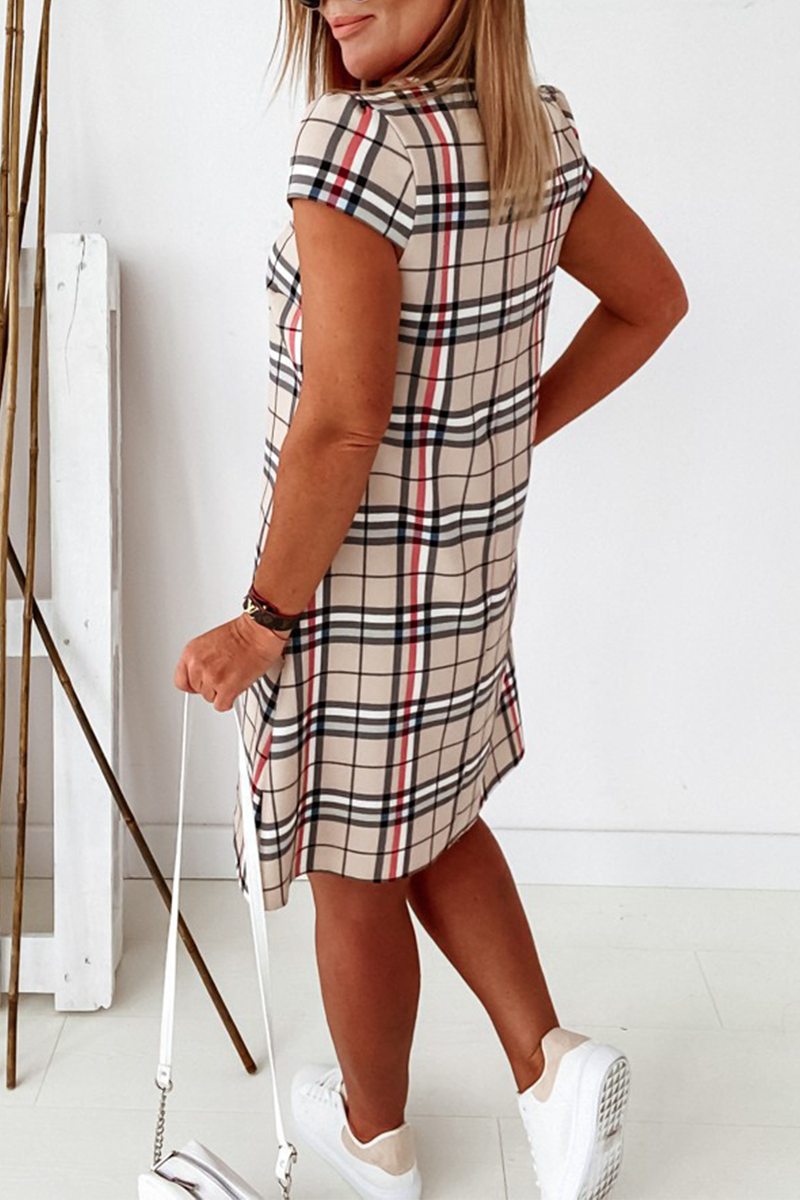 Elegant Plaid Striped Basic O Neck Dresses