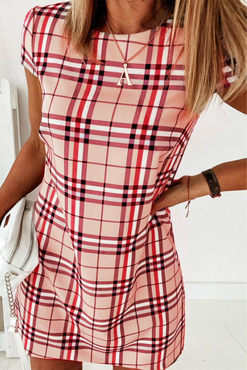 Elegant Plaid Striped Basic O Neck Dresses