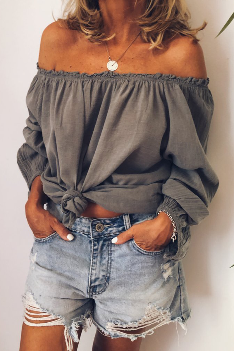 Casual Solid Stringy Selvedge Off the Shoulder Tops(3 colors)