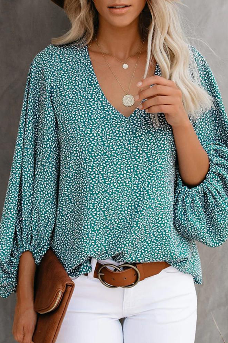 Elegant Print Floral Basic V Neck Blouses(8 Colors)