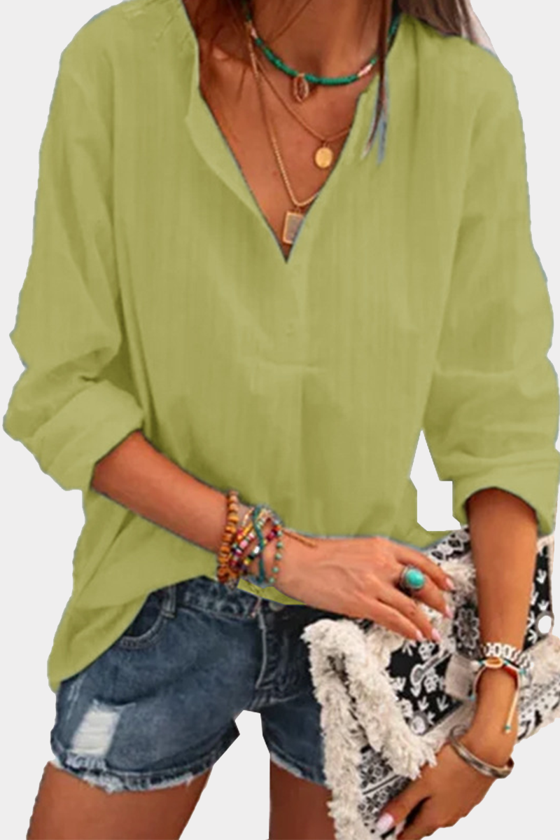 Elegant Striped Solid Basic V Neck Blouses(4 Colors)