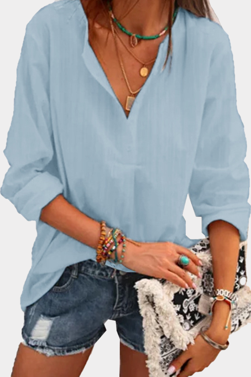 Elegant Striped Solid Basic V Neck Blouses(4 Colors)