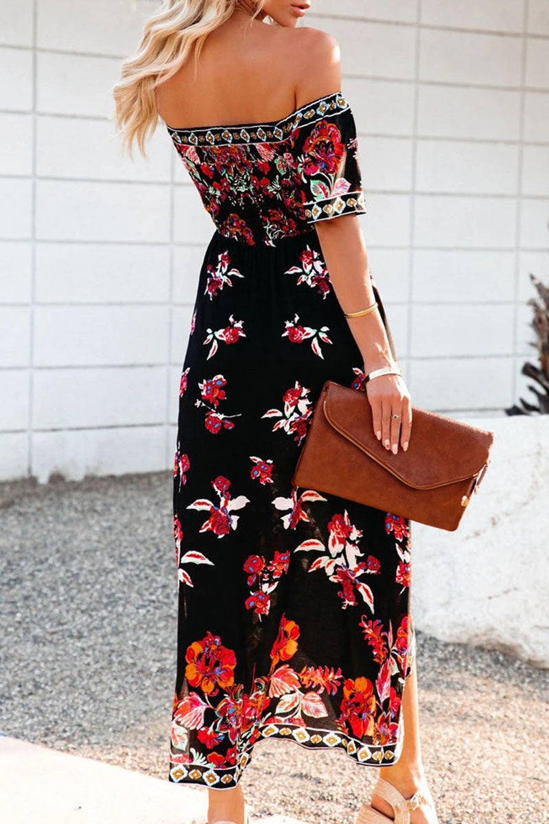 Fashion Street Print Patchwork Off the Shoulder Irregular Dresses