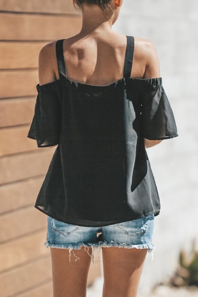 Elegant Solid Hollowed Out V Neck Tops