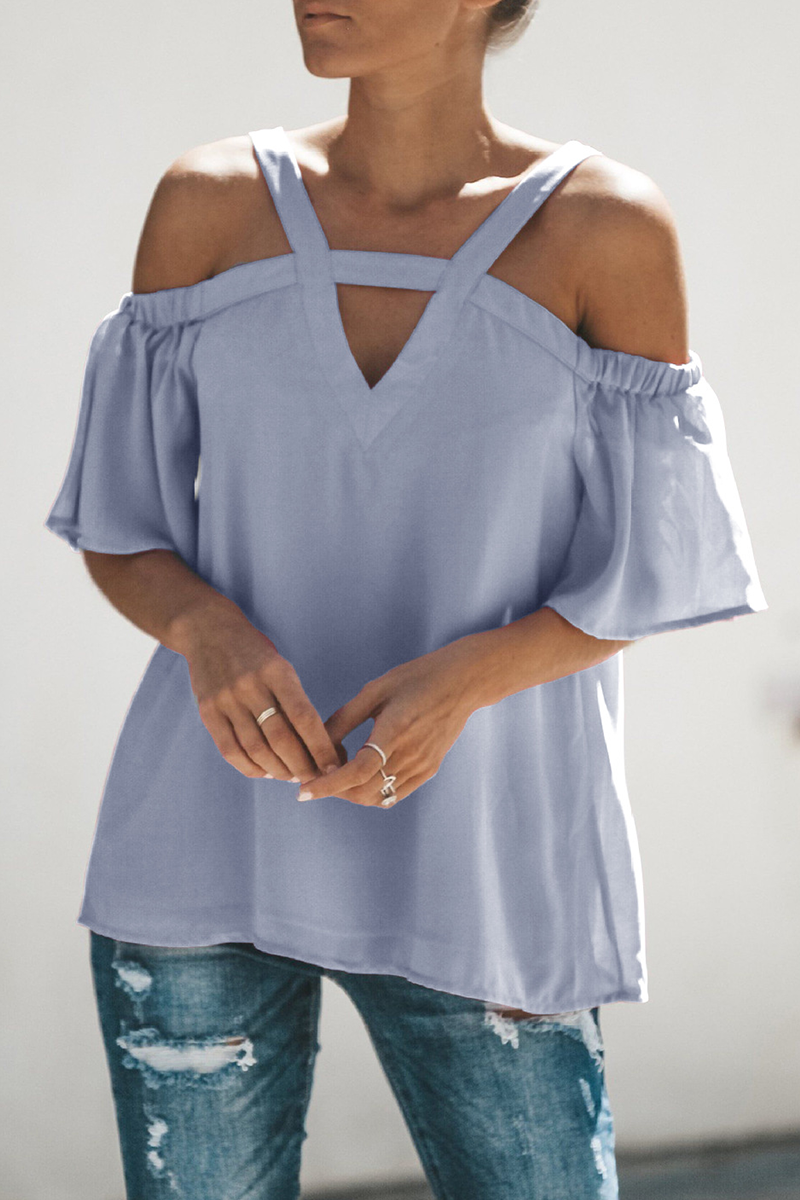 Elegant Solid Hollowed Out V Neck Tops