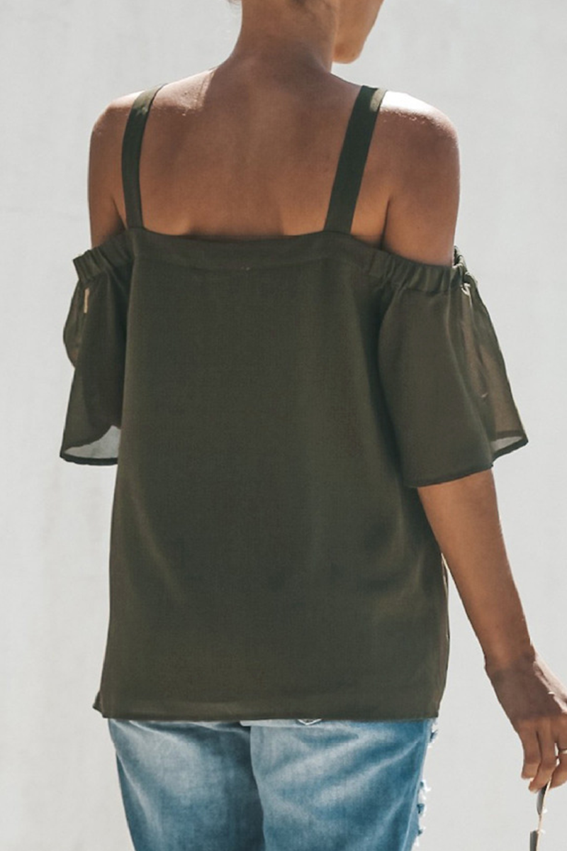 Elegant Solid Hollowed Out V Neck Tops