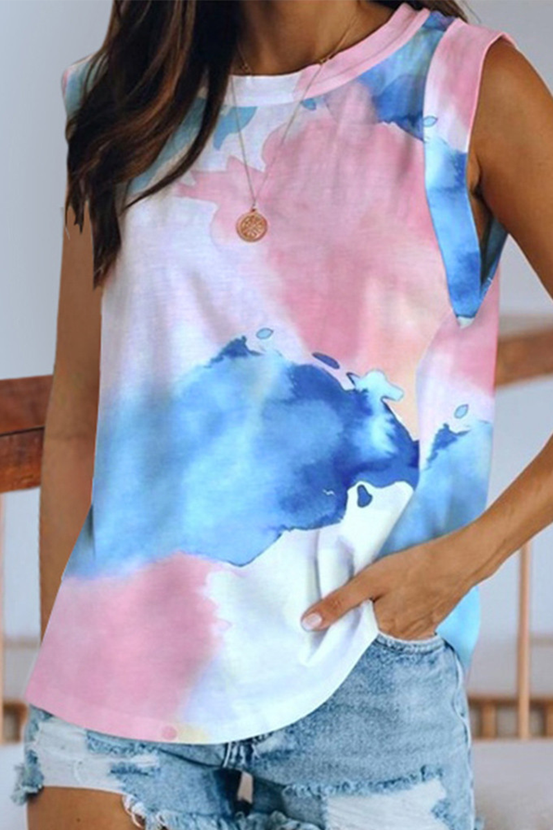 Casual Tie Dye Basic O Neck T-Shirts