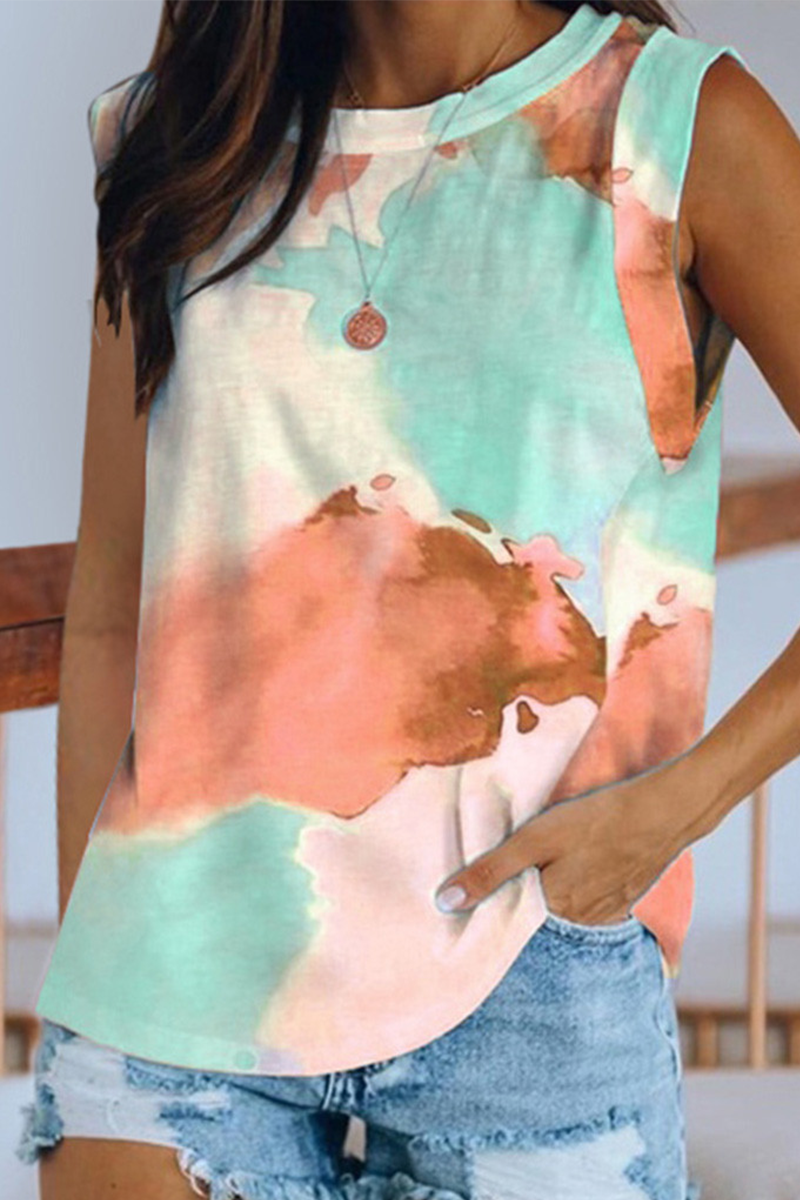 Casual Tie Dye Basic O Neck T-Shirts