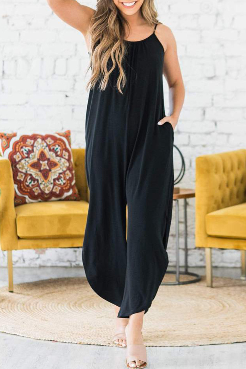 Casual Solid Slit Capris O Neck Loose Jumpsuits(4 Colors)