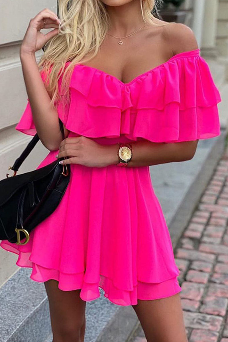 Fashion Celebrities Solid Patchwork Off the Shoulder A Line Dresses(3 Colors)