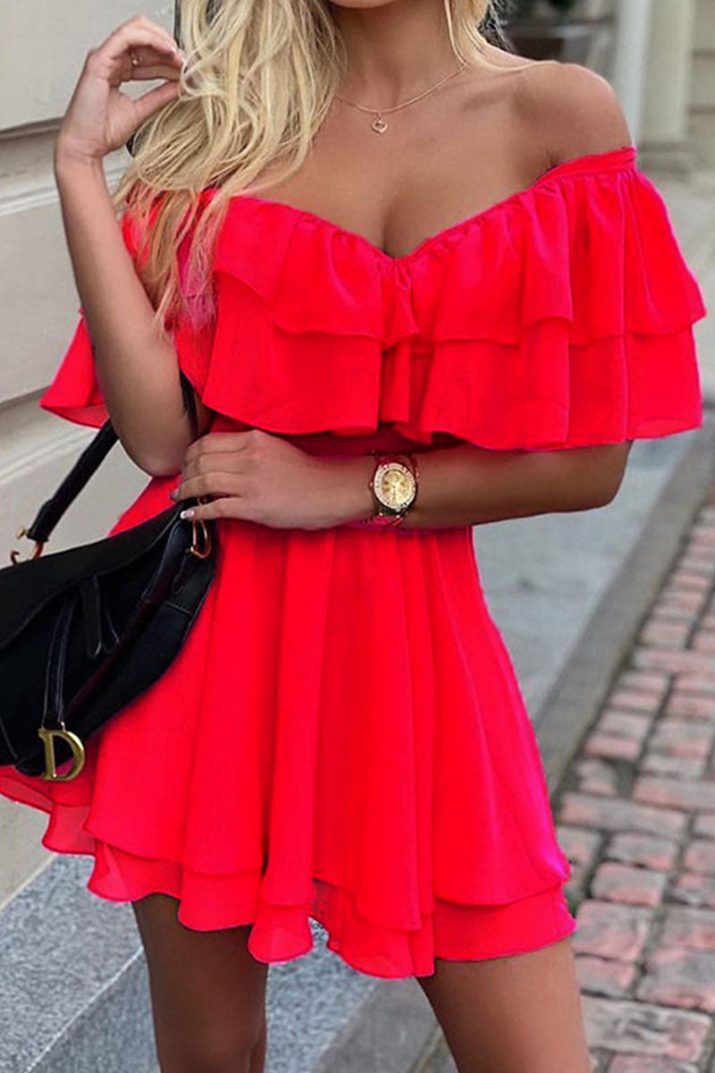 Fashion Celebrities Solid Patchwork Off the Shoulder A Line Dresses(3 Colors)