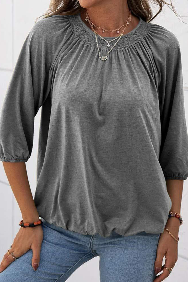 Casual Solid Fold O Neck T-Shirts