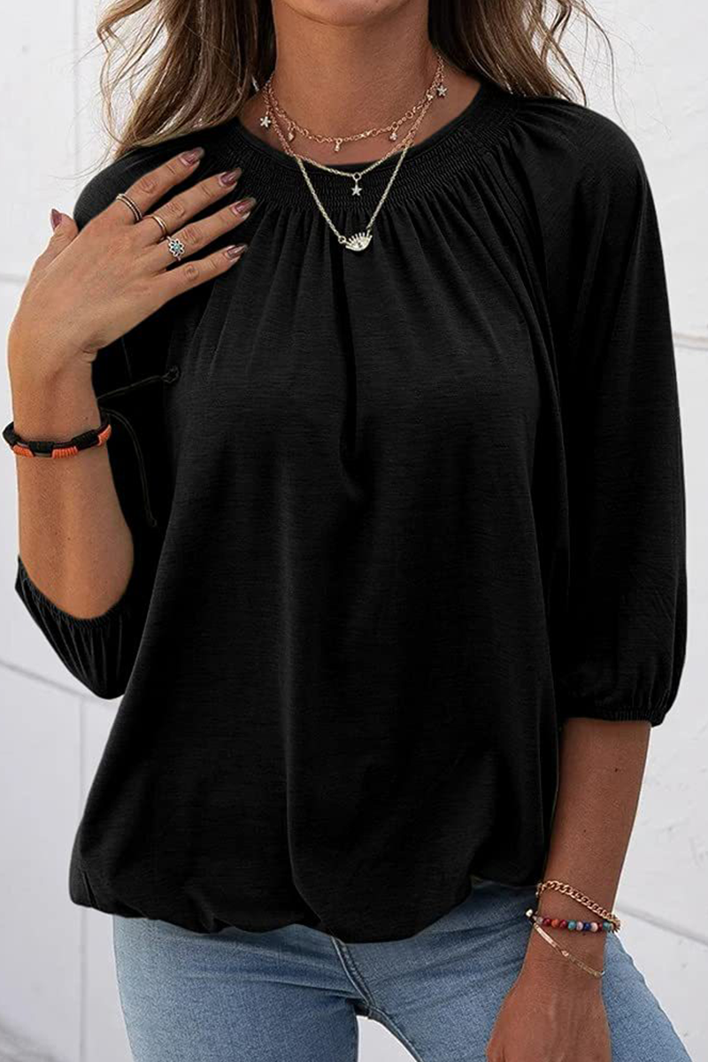 Casual Solid Fold O Neck T-Shirts