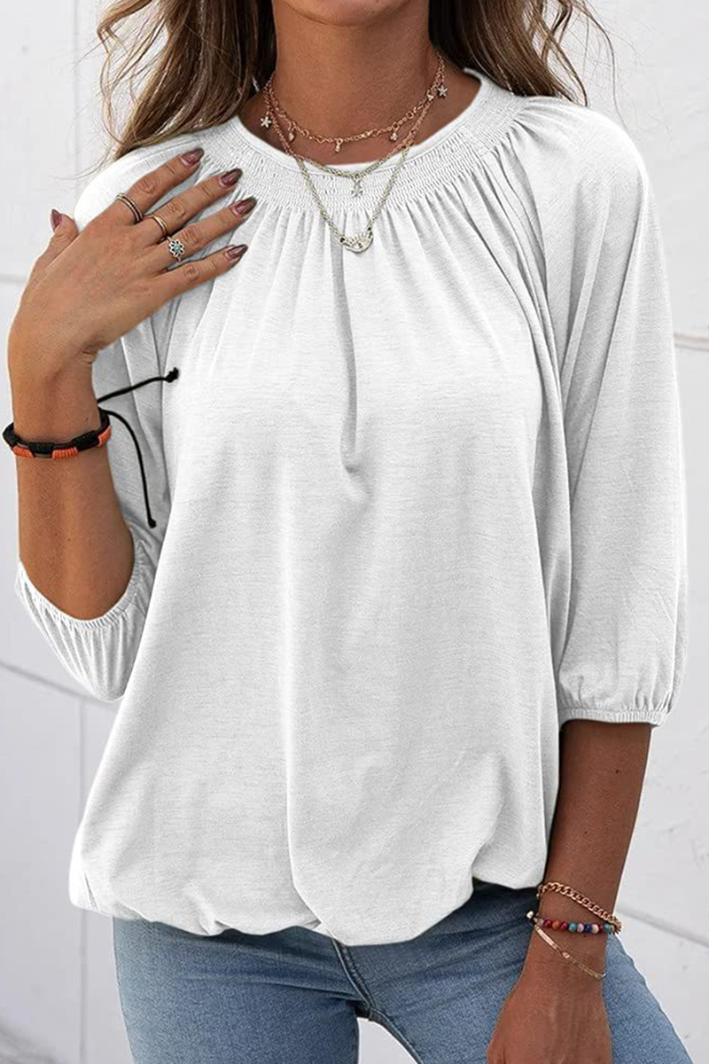 Casual Solid Fold O Neck T-Shirts