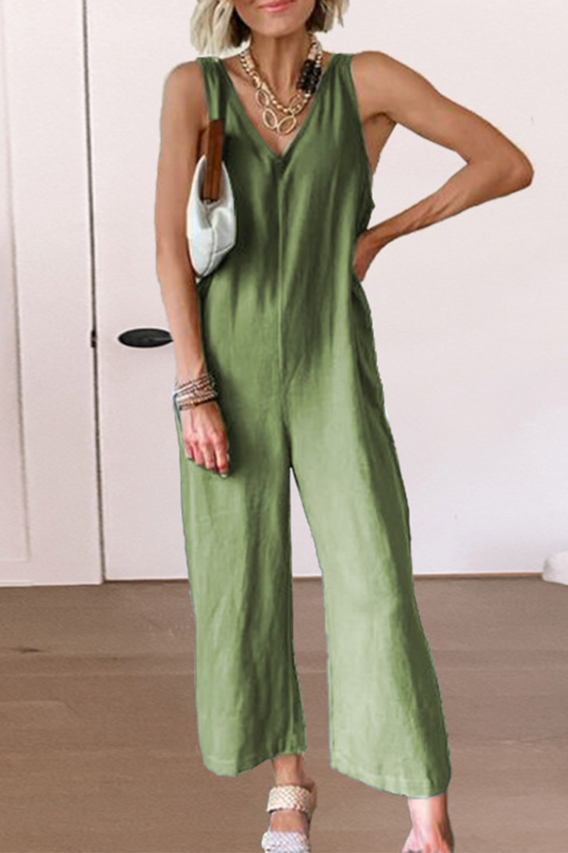 Casual Solid Split Joint V Neck Straight Jumpsuits(3 Colors)