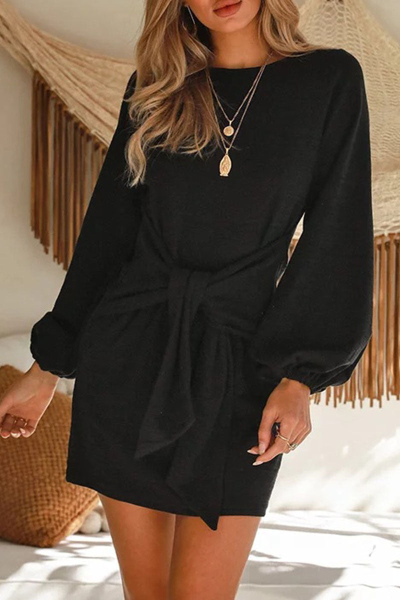 Fashion Casual Solid Patchwork O Neck A Line Dresses