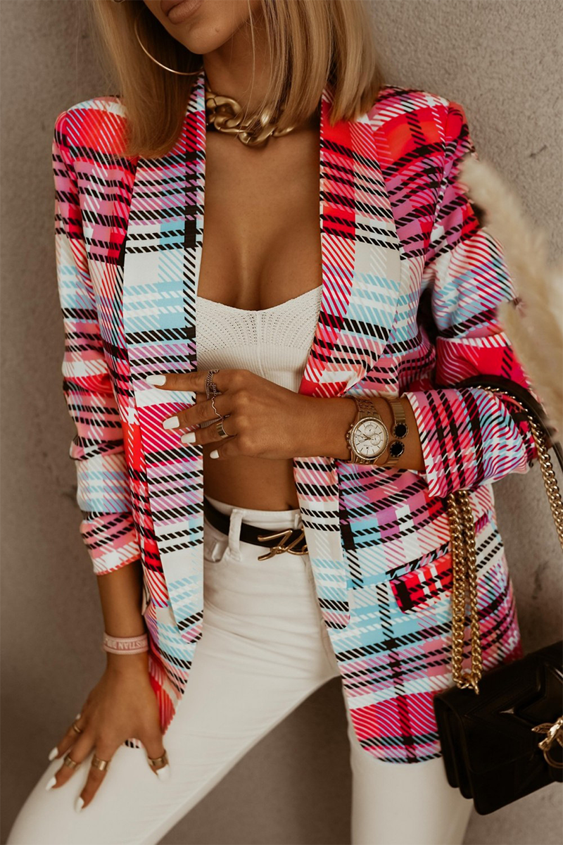 Casual Plaid Patchwork Turn-back Collar Outerwear