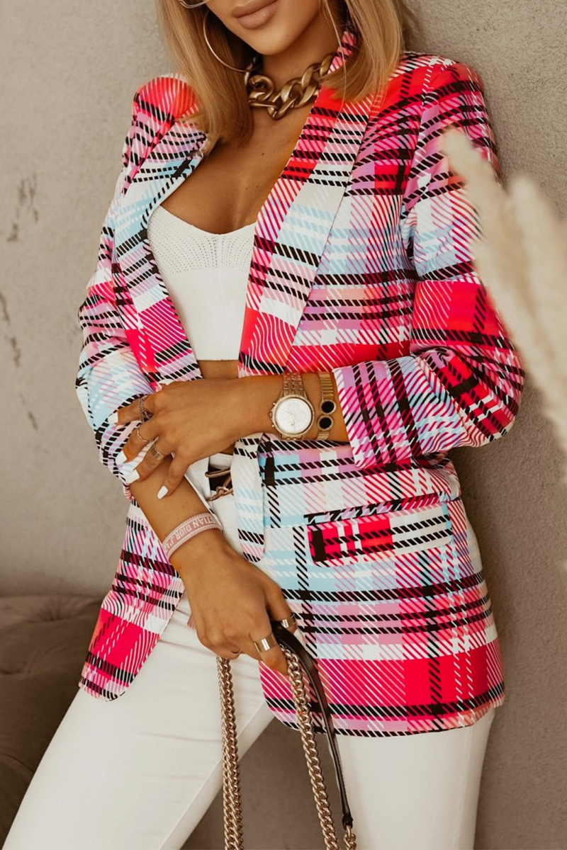 Casual Plaid Patchwork Turn-back Collar Outerwear