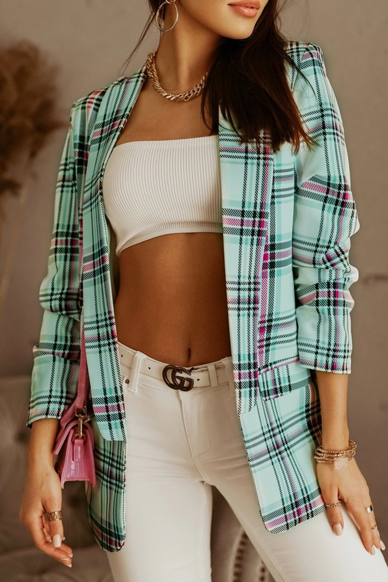 Casual Plaid Patchwork Turn-back Collar Outerwear