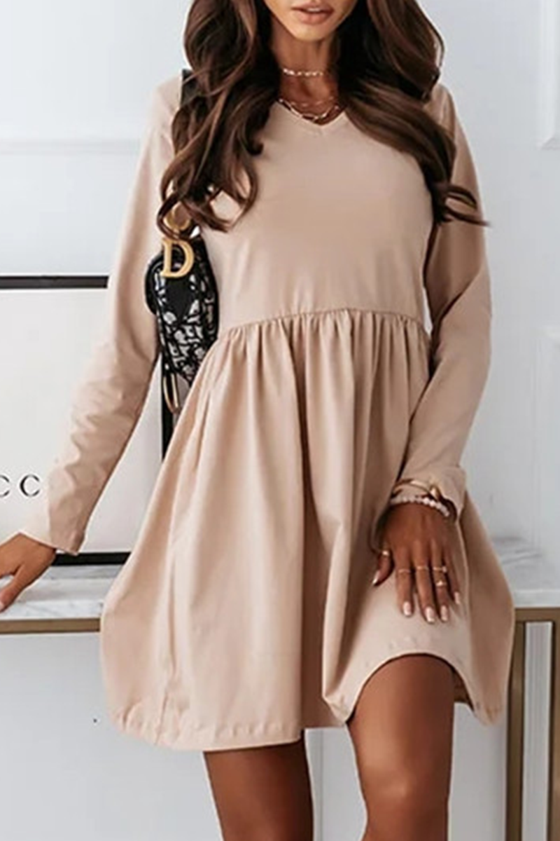 Casual Solid Split Joint V Neck A Line Dresses