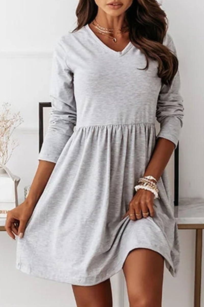 Casual Solid Split Joint V Neck A Line Dresses