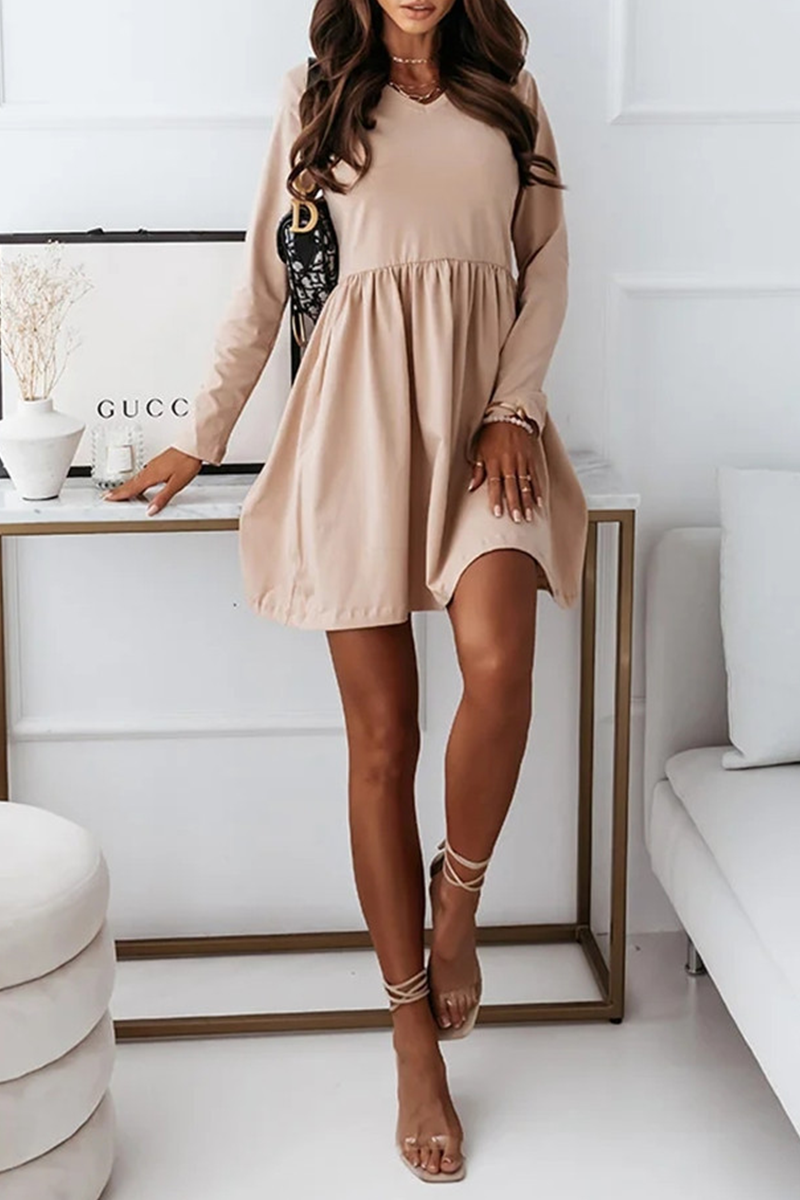 Casual Solid Split Joint V Neck A Line Dresses