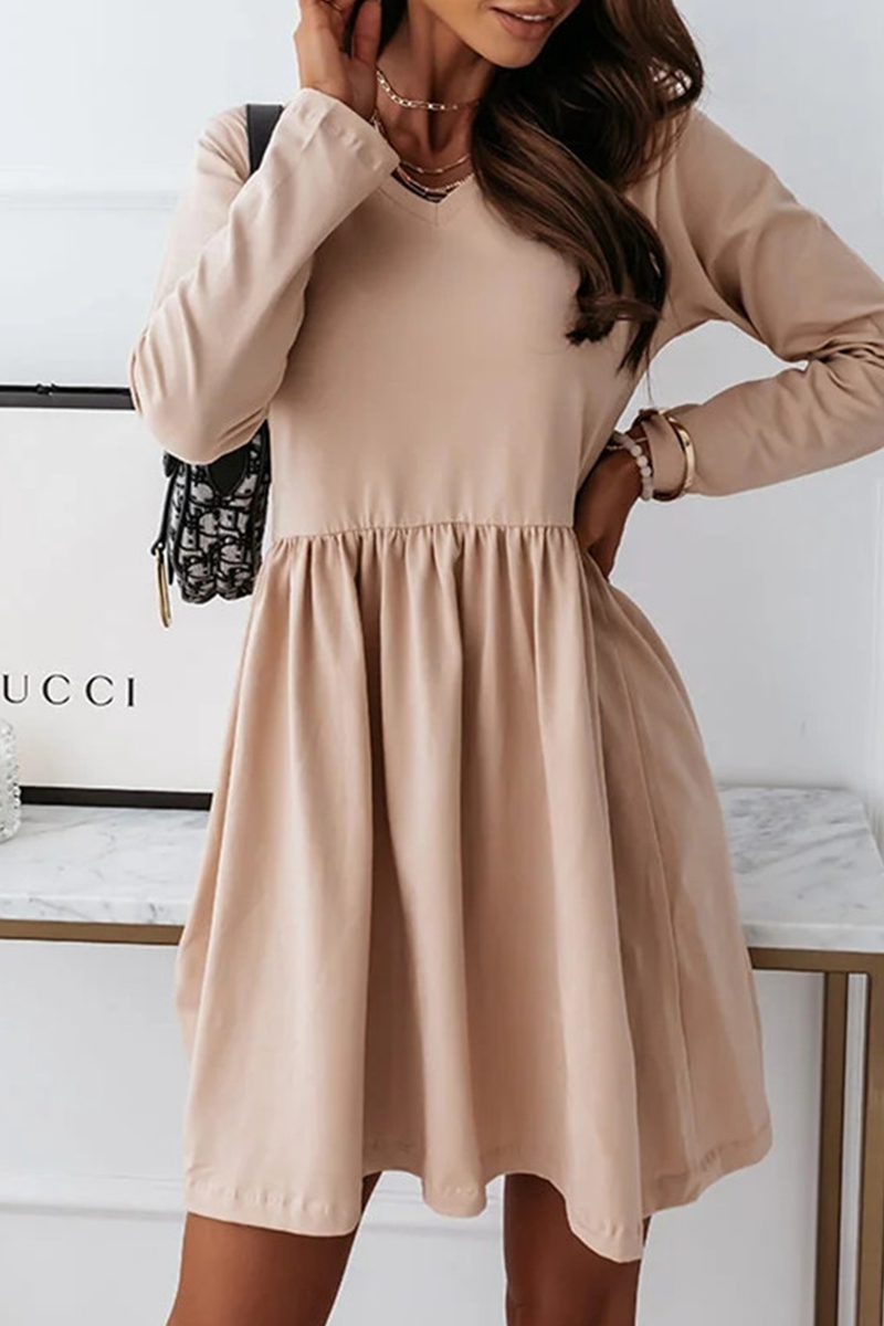 Casual Solid Split Joint V Neck A Line Dresses