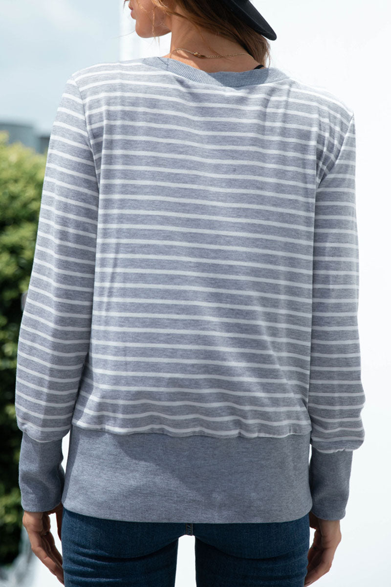 Fashion Casual Striped Split Joint V Neck T-Shirts