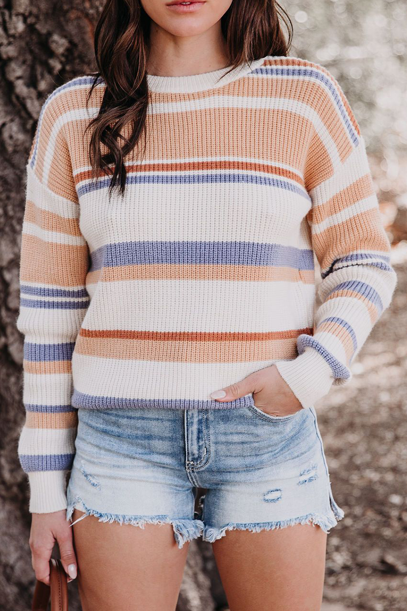 Casual Striped Basic O Neck Tops Sweater