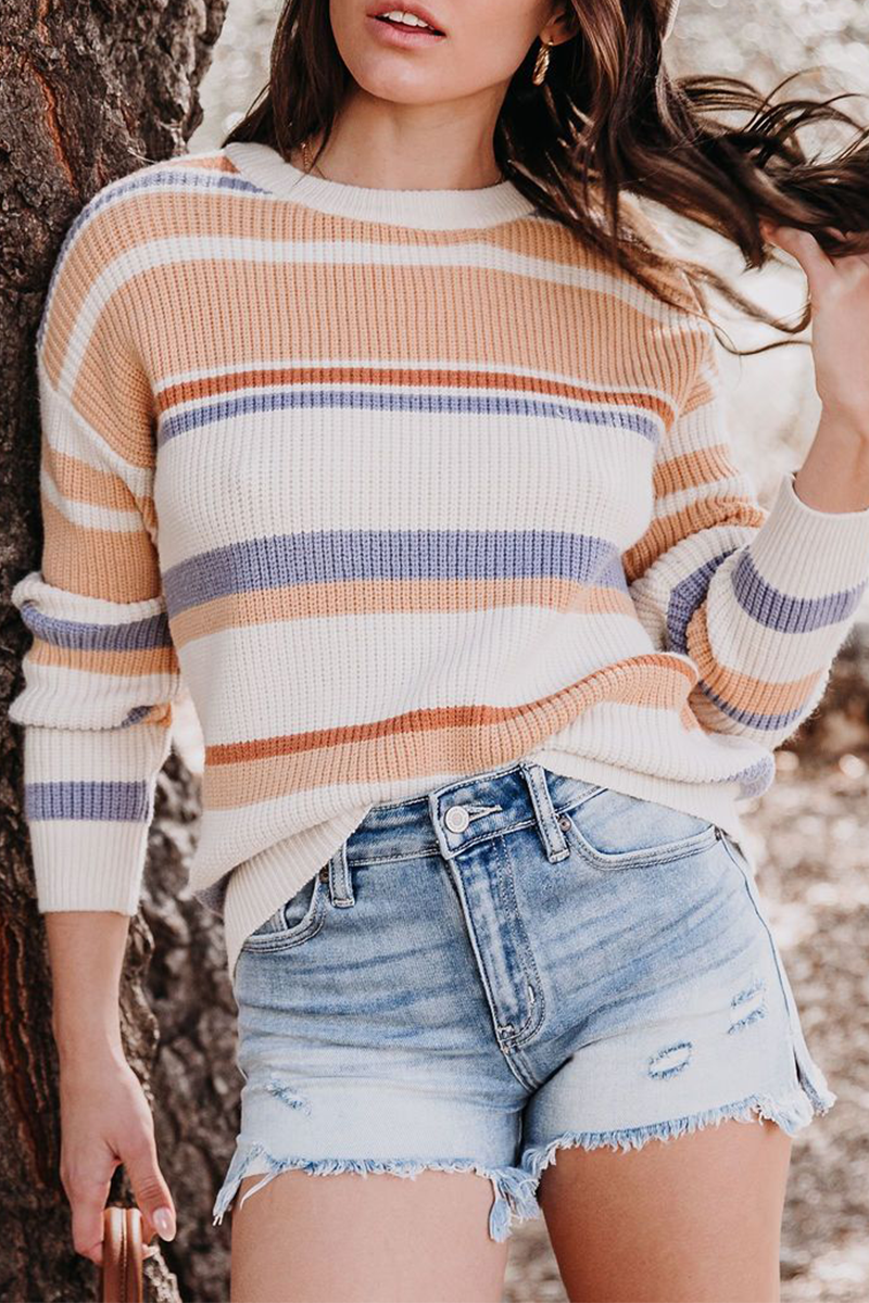 Casual Striped Basic O Neck Tops Sweater