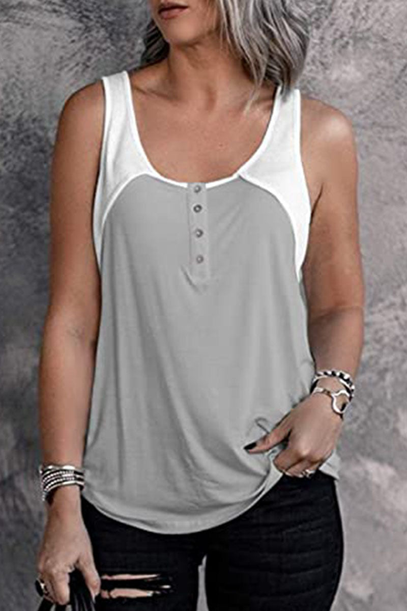 Fashion Casual Solid Split Joint U Neck Tops