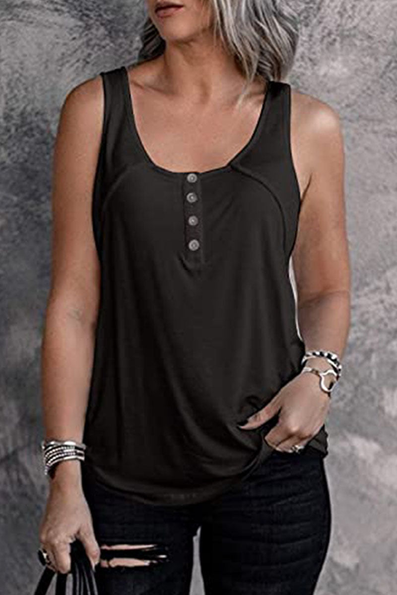 Fashion Casual Solid Split Joint U Neck Tops