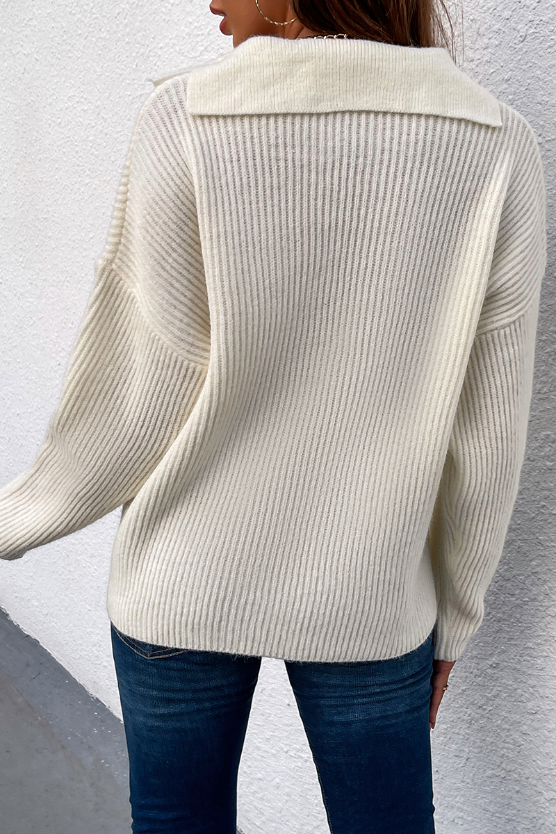 Casual Solid Patchwork Turndown Collar Tops Sweater（4 colors）