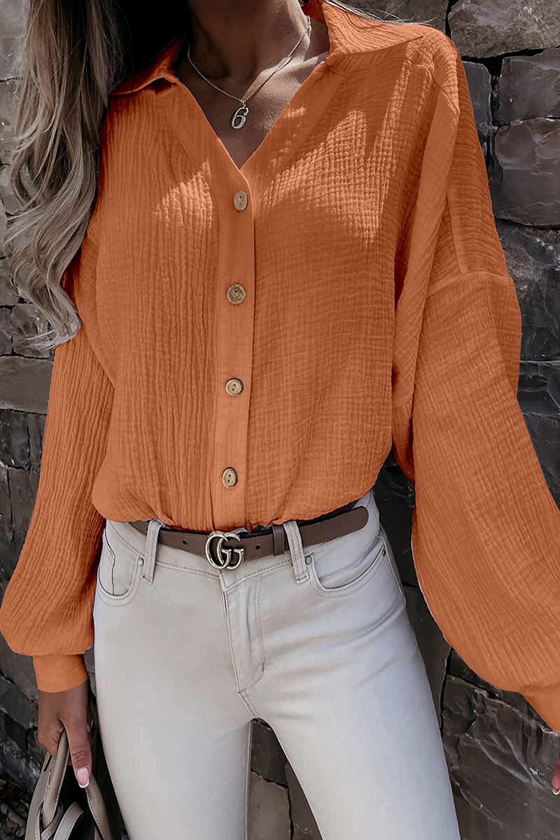 Casual Solid Buckle Turndown Collar Tops