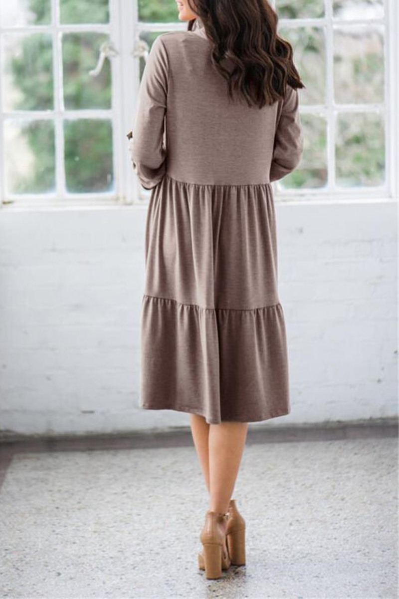 Casual Solid Split Joint Buckle V Neck A Line Dresses