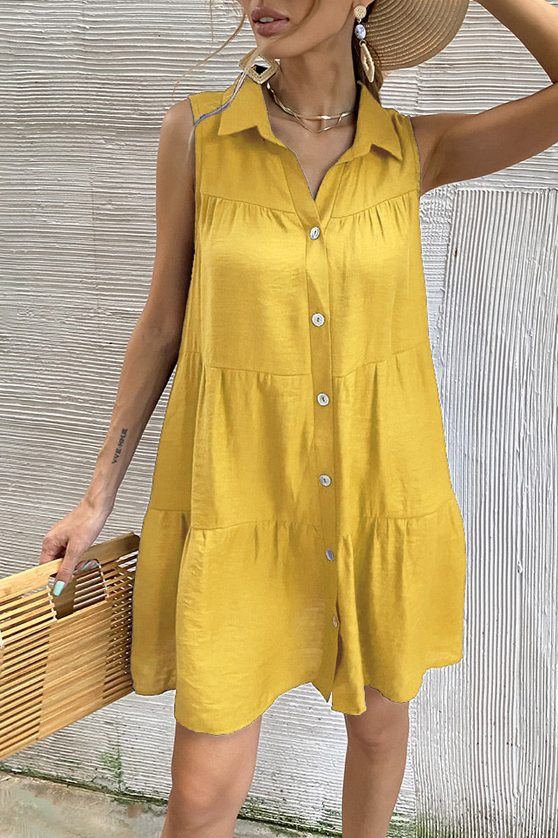 Fashion Casual Solid Split Joint Turndown Collar A Line Dresses