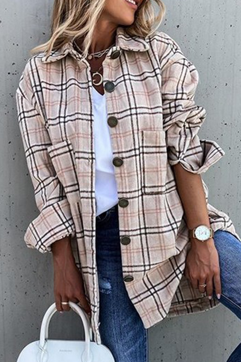 Casual Vintage Plaid Patchwork Buckle Turndown Collar Outerwear(8 colors)