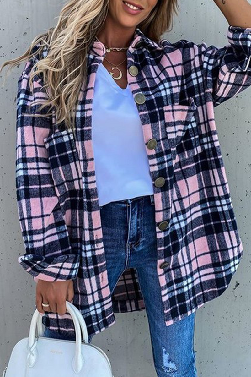 Casual Vintage Plaid Patchwork Buckle Turndown Collar Outerwear(8 colors)