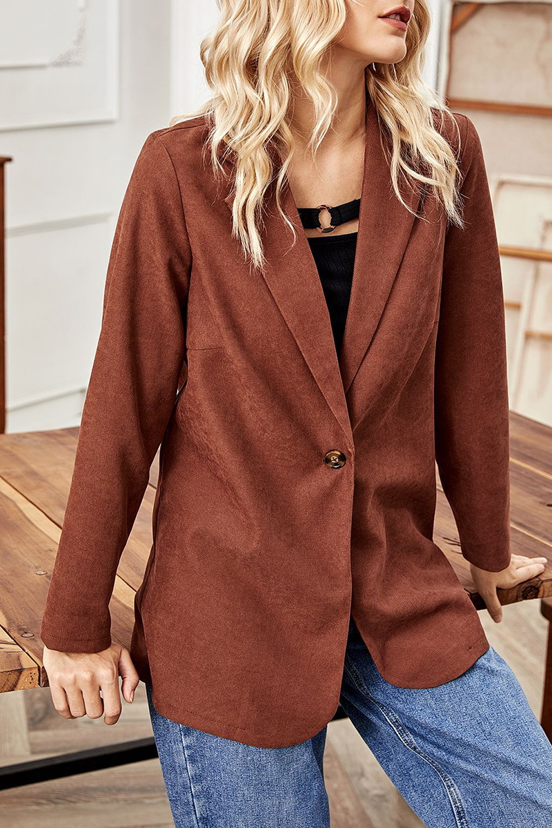 Casual Solid Split Joint Buttons Turn-back Collar Outerwear